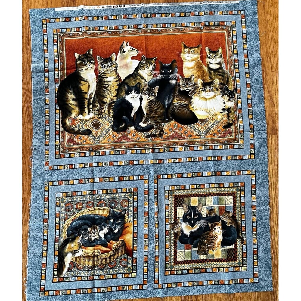 VTG Ivory Cats Fabric Panel Leslie Anne Ivory 2005 Springs Industries Hancock